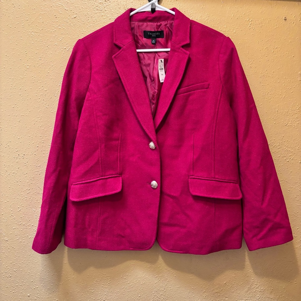 Talbots Women's CLASSIC SHETLAND BLAZER - BICOLOR HERRINGBON wool blend size 16P - Picture 3 of 14